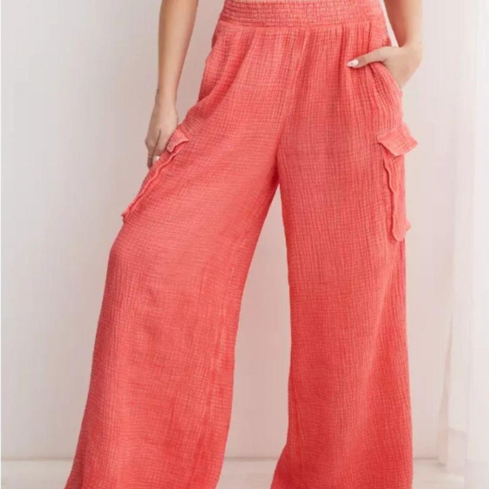 Aerie Coral Wide-Leg Pants